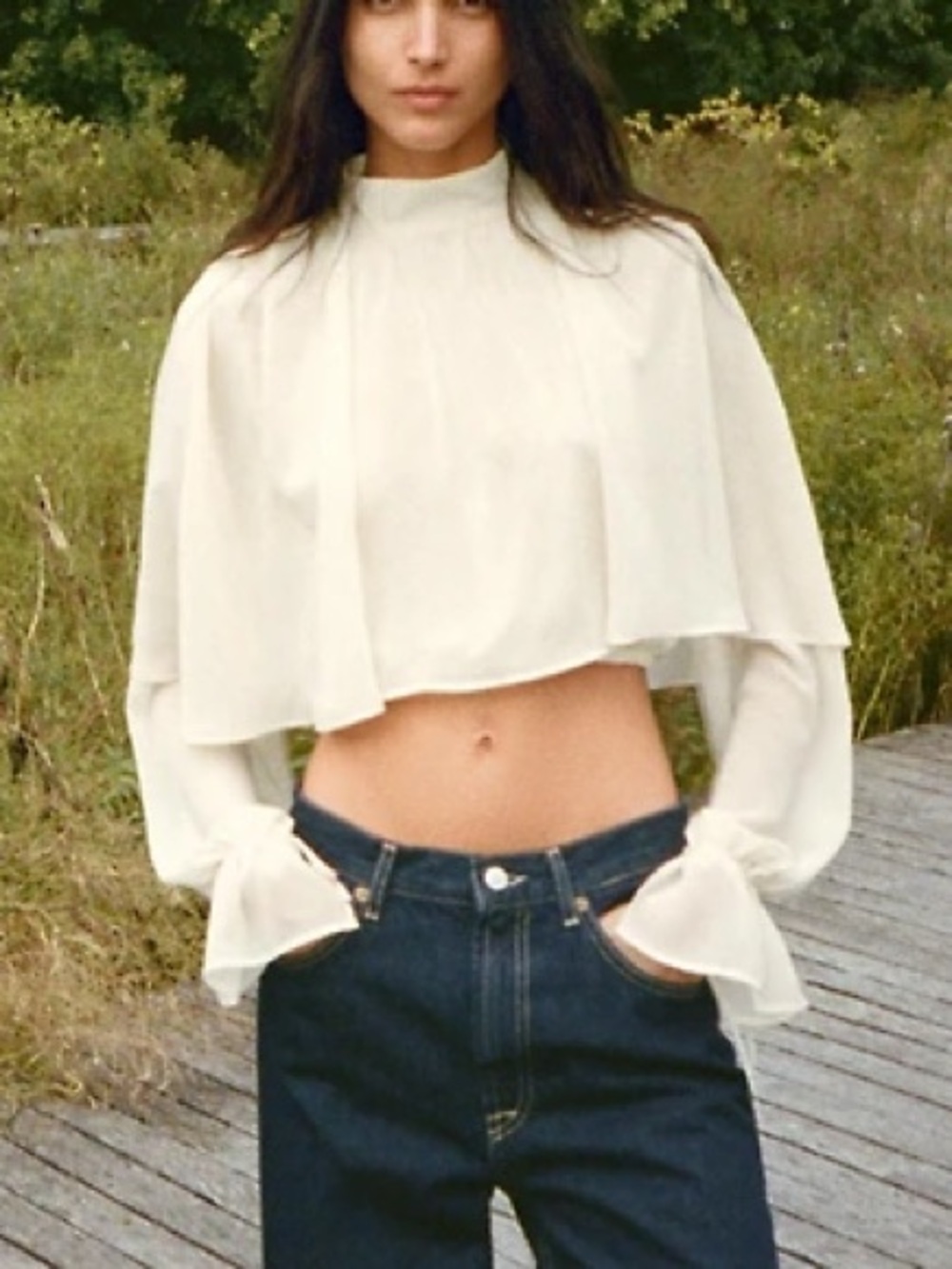 Zara Georgette Cap Top Cream Ecru